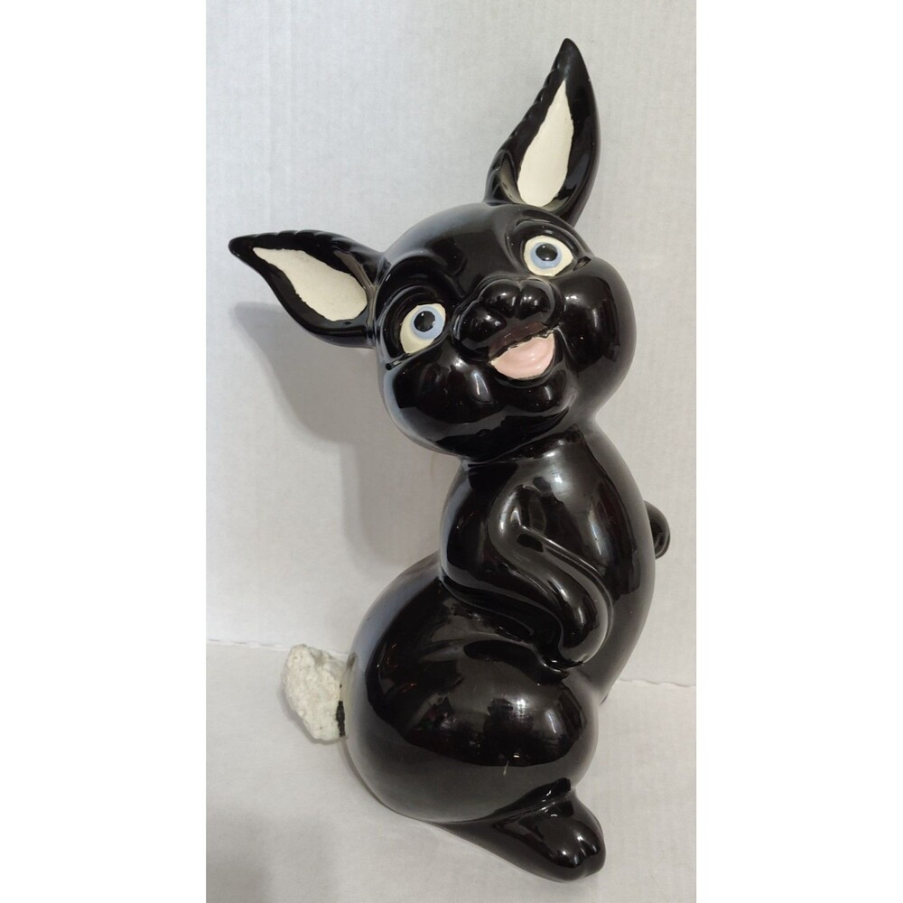 MCM Anthropomorphic Black bunny Rabbit Statue Vintage easter Whimsical Cottageco